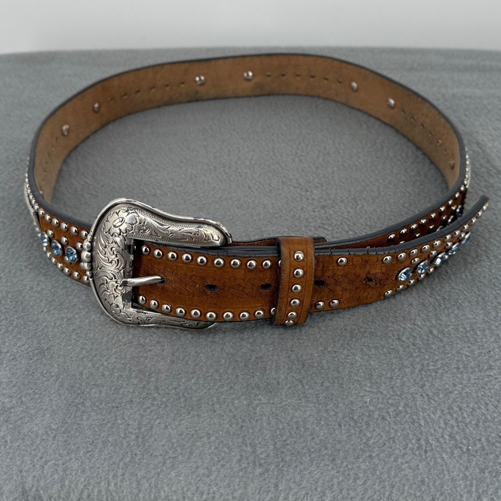 Nocona Belt Co Brown Leather Western Rhinestone Studded Belt N2505644 Size 34
